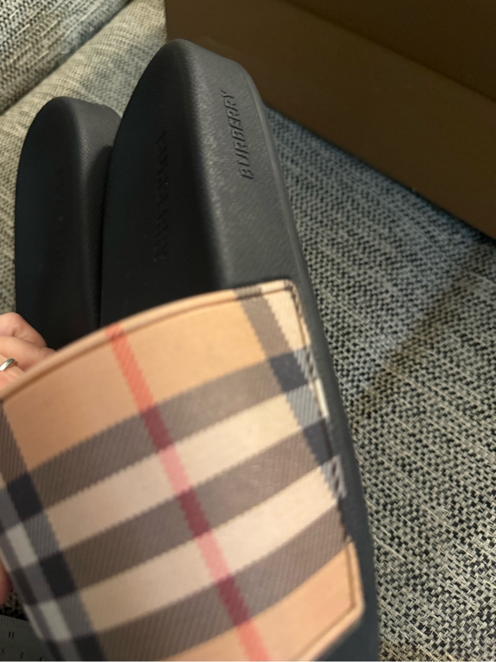 Burberry Black Footbed Check Strap Slide Sandals - Picture 6 of 9